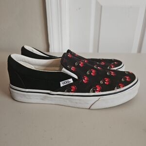 Vans Classic Slip On Shoes Cherries Black Size Women's 6.5